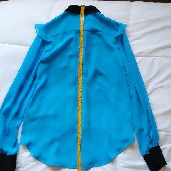Prabel Gurung x Target blue long sleeve blouse w/black accents & ruffles Small - Picture 4 of 16
